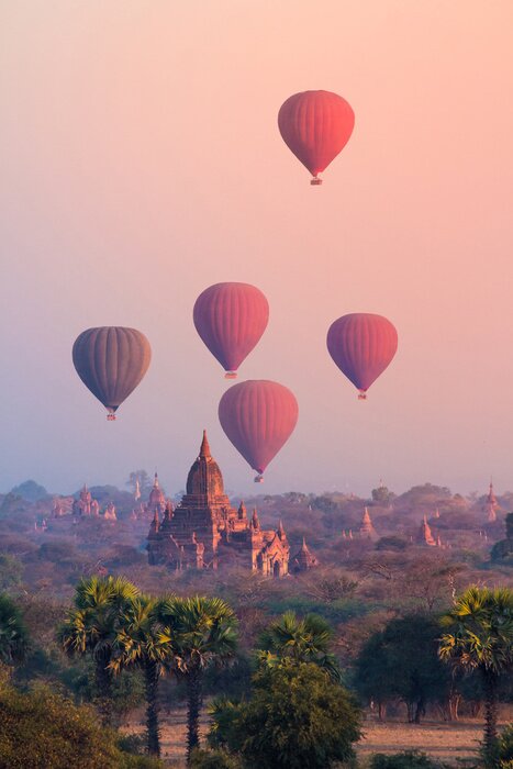 Sticker  Montgolfières au-dessus du temple de Bagan