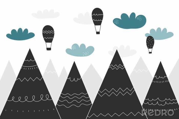 Sticker  Montgolfières en plein vol au-dessus des montagnes et style scandinave