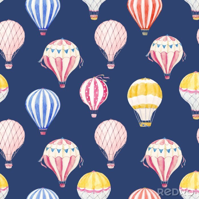 Sticker  Montgolfières sur un fond bleu version aquarelle