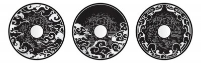 Sticker  Moon and clouds decorative design element symbol. Oriental art and illustration.