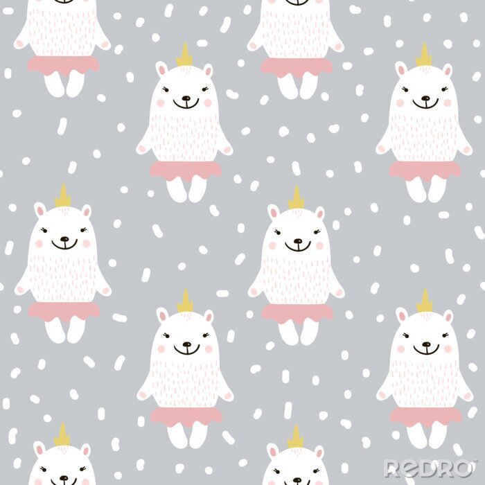 Sticker  Moquette sans couture mignonne avec ours blanc. Texture enfantine pour tissu, textile.Vector Illustration