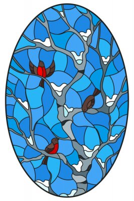 Sticker  Mosaïque avec un arbre et des oiseaux