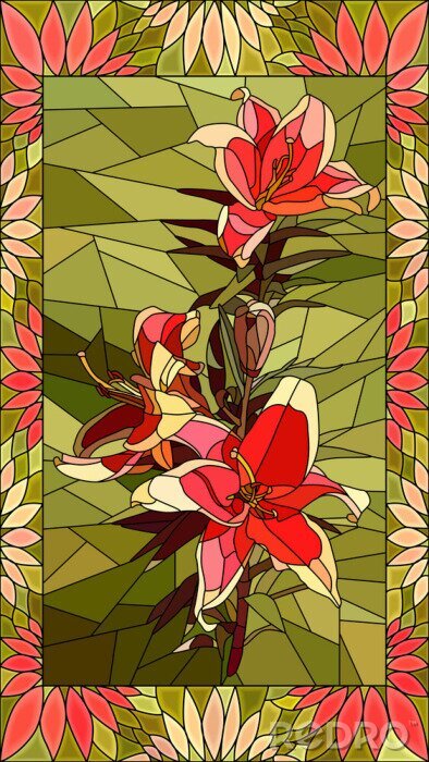 Sticker  Mosaïque rouge-vert avec une fleur