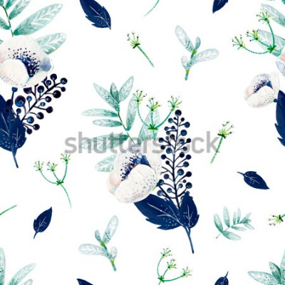 Sticker  Motif à fleurs en bleu et vert