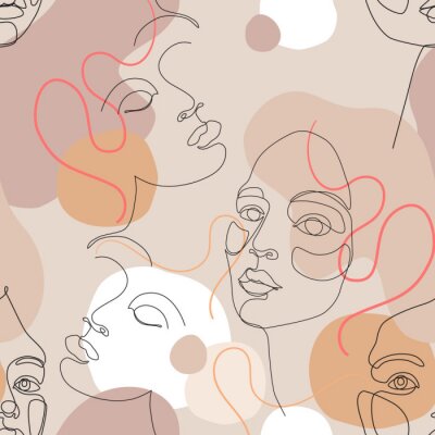 Sticker  Motif à la mode avec des visages abstraits version line-art