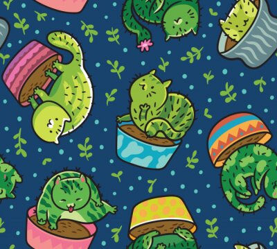 Motif abstrait avec des chats-cactus