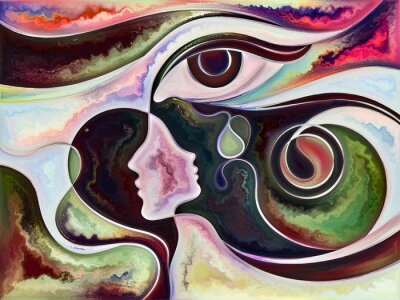 Sticker  Motif abstrait avec des visages et un œil humain