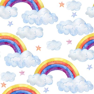 Sticker  Motif aquarelle avec des arcs-en-ciel et des nuages