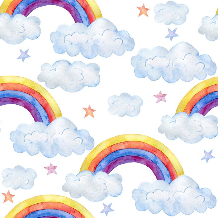 Sticker  Motif aquarelle avec des arcs-en-ciel et des nuages