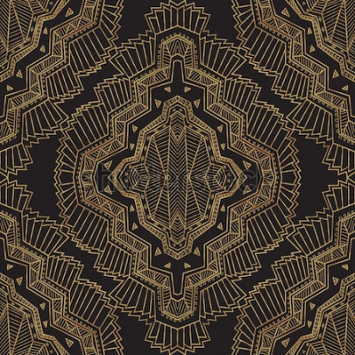 Sticker  Motif art déco sans soudure vectoriel abstrait abstrait noir et noir dessiné à la main, ornements ethniques Eskimo, rayures en zig-zag de dentelle. Impression fantaisie textile. Papier cad