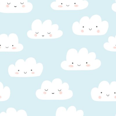 Papier peint à motif  Motif avec des nuages souriants