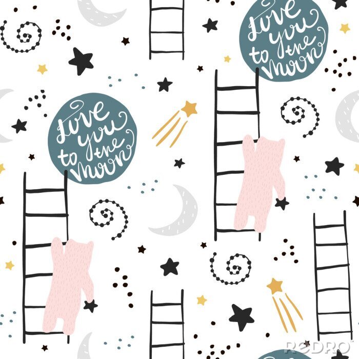 Sticker  Motif avec des oursons étoiles et lune