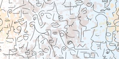 Sticker  Motif avec des visages abstraits version line art