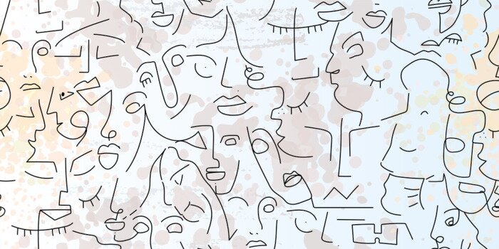 Sticker  Motif avec des visages abstraits version line art