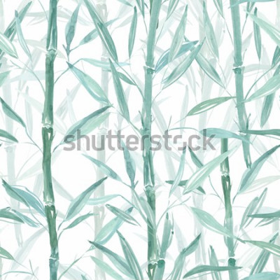 Sticker  Motif botanique sans soudure. Branches de bambou sur fond blanc. Modèle élégant.