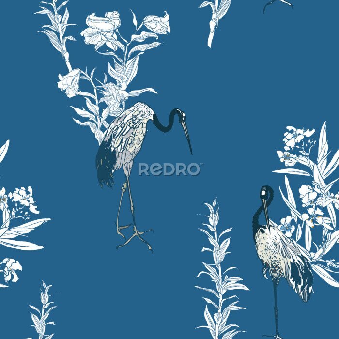 Sticker  Motif chinoiserie avec grues