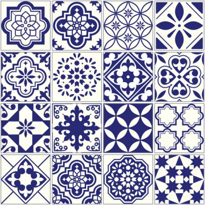 Motif de carreaux sans couture, mosaïque floral mosaïque méditerranéenne, ornement bleu marine bleu de Lisbonne