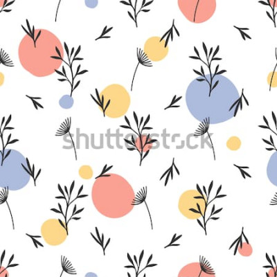 Sticker  Motif de fleurs sans soudure. Ornement botanique plat avec éléments de la nature dessinés à la main. Texture répétée simple. Textile original moderne, papier d'emballage, design d'intérieur. S