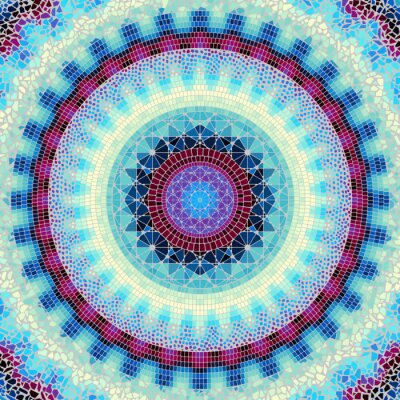 Sticker  Motif de fond sans couture. Modèle d'art rond en mosaïque de différentes textures de carreaux.