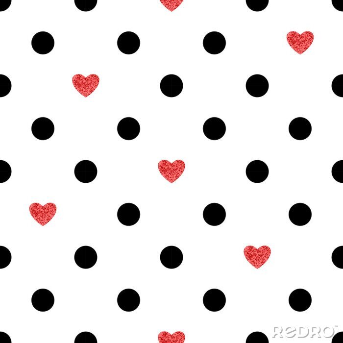 Sticker  Motif de point de polka avec des coeurs rouges. Fond romantique.