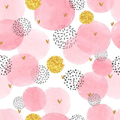 Papier peint à motif  Motif en aquarelle rose et cercles abstraits