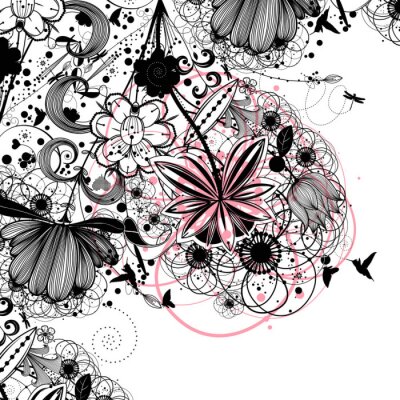 Sticker  Motif floral à l'encre noire