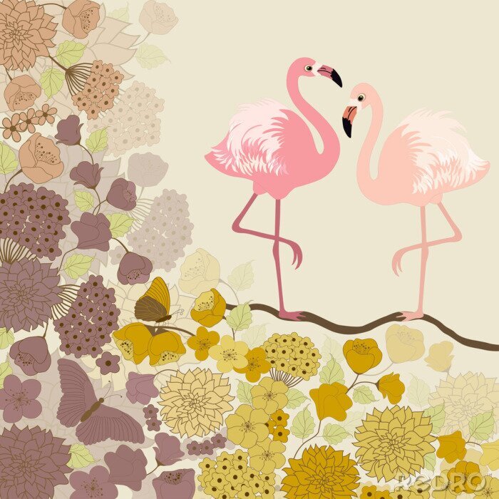 Sticker  Motif floral avec des oiseaux