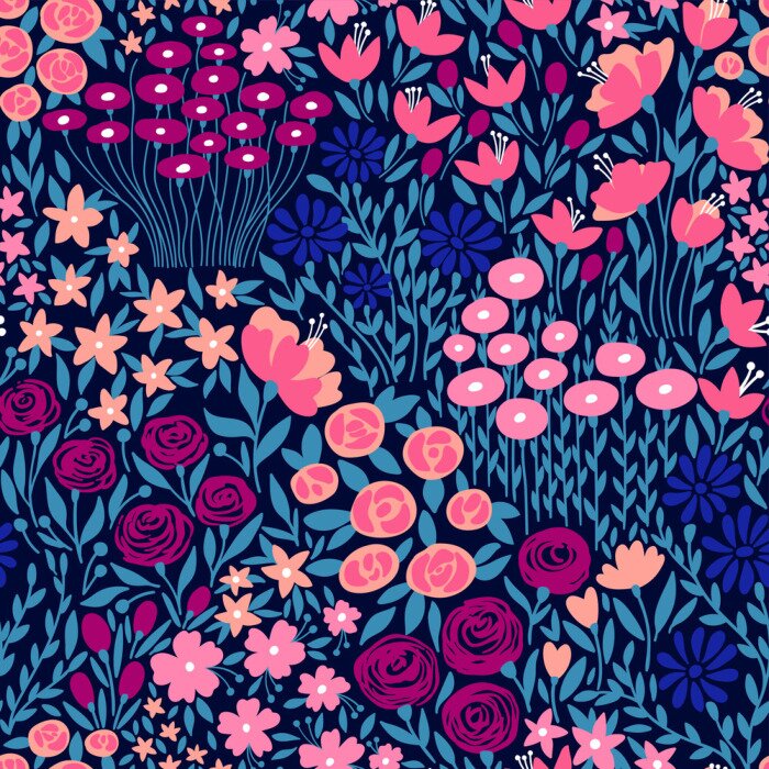 Sticker  Motif floral bleu et rose