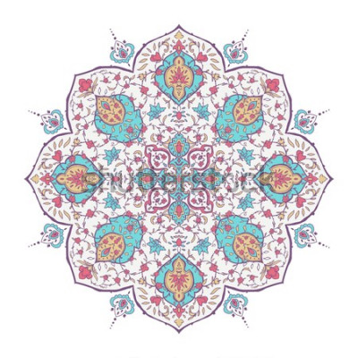 Sticker  Motif floral islamique dans le style victorien. Ornement pour Carte pour café, boutique, impression, bannière, invitation de mariage, couverture de livre, certificat. Réserve cette date. Inde, arabe, 