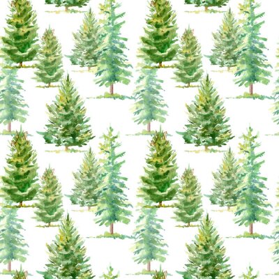 Papier peint à motif  Motif floral sans couture d'un arbre en épicéa. L'illustration aquarelle dessinée à la main illustre. Fond blanc.
