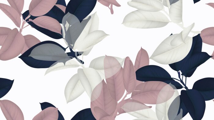 Sticker  Motif floral sans couture, Ficus Elastica / caoutchouc bleu, rose et blanc sur fond blanc