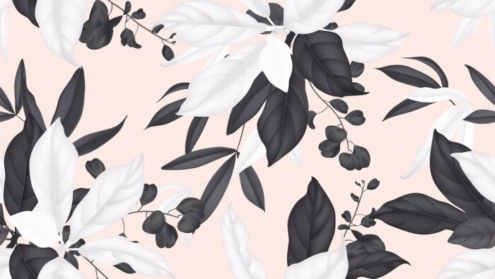 Sticker  Motif floral sans soudure, feuilles de magnolia noir et blanc, feuilles d'eucalyptus sur fond orange clair