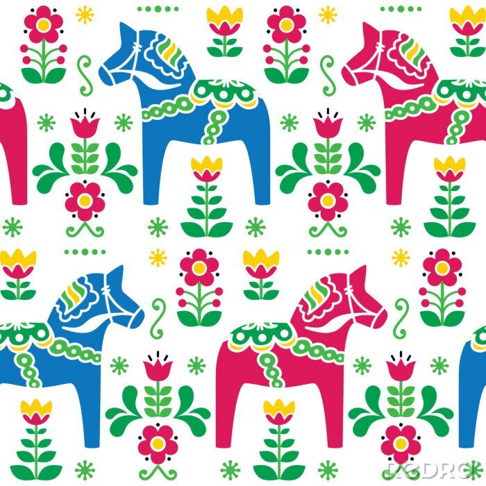 Sticker  Motif folklorique suédois avec des chevaux