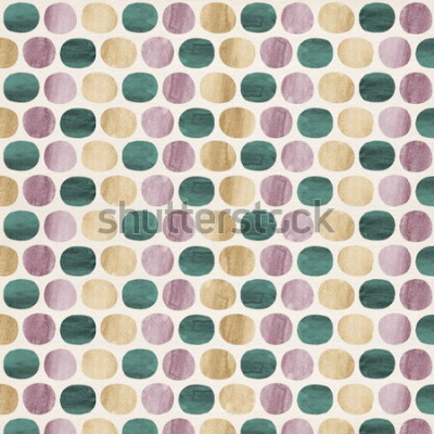 Sticker  Motif graphique abstrait des points et des ovales dans les formes aquarelle pourpre, jaune or et vert jade orchidée orchidée sur fond de papier texture papier crème.