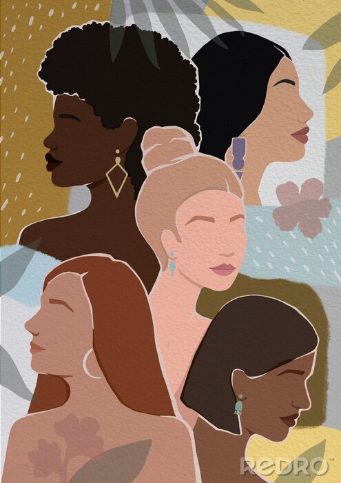 Sticker  Motif moderne avec des femmes avec des couleurs de peau différentes