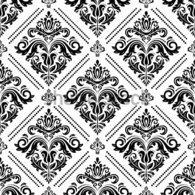 Sticker  Motif noir et blanc classique de vecteur damassé. Abstrait sans soudure avec des éléments récurrents