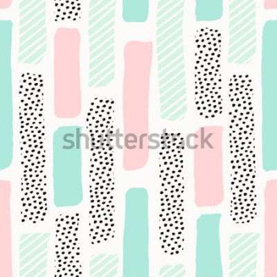 Sticker  Motif répété sans soudure avec des coups de pinceau en rose pastel, vert menthe et texture points sur fond blanc. Fond de carrelage créatif et moderne, affiche, textile, conception de carte de voeux.