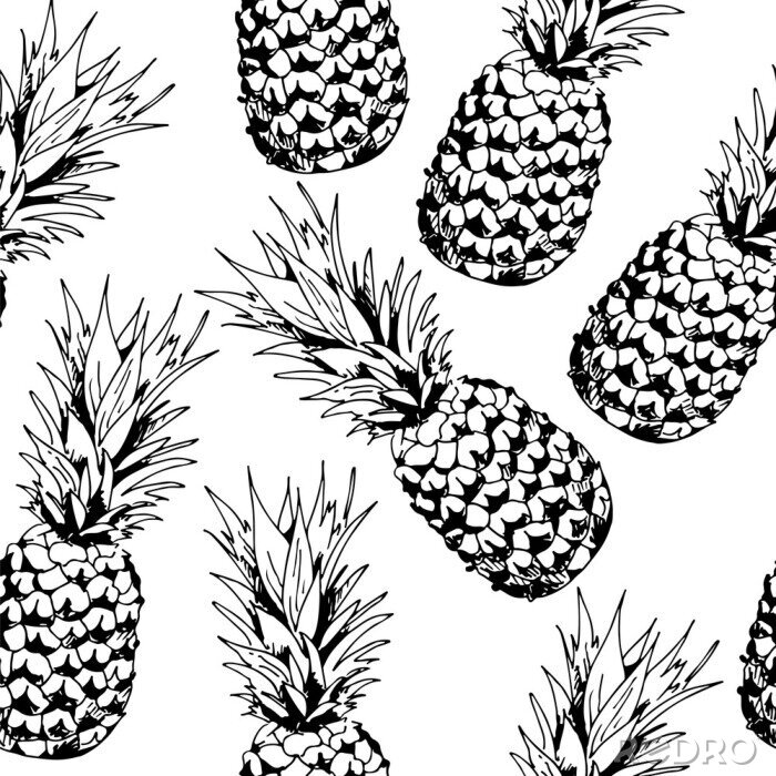 Sticker  Motif reproductible d'ananas noir et blanc