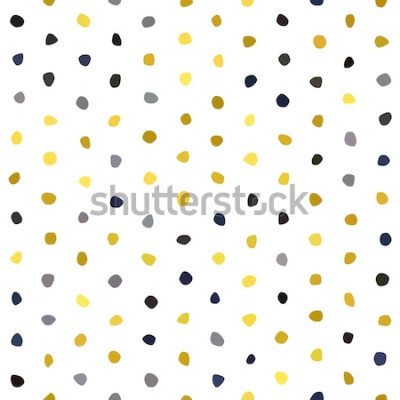 Sticker  Motif sans soudure de pois jaune moutarde bleu marine gris sur fond blanc. Texture de pierre polygone rond. Vecteur abstrait pour impressions, textile, emballage, tissu, paquet, couverture, carte de v
