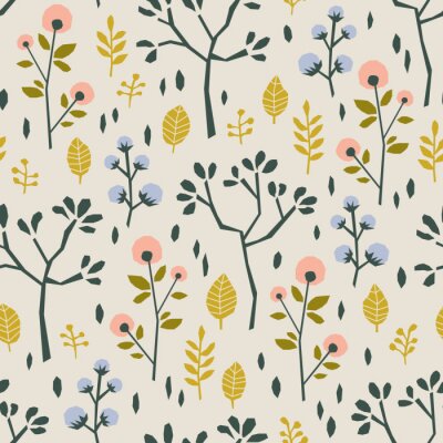 Motif transparent avec différentes plantes et feuilles