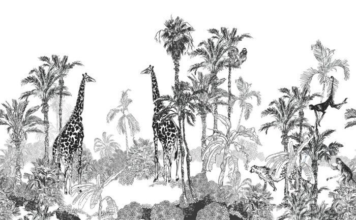 Sticker  Motif tropical noir et blanc avec des girafes