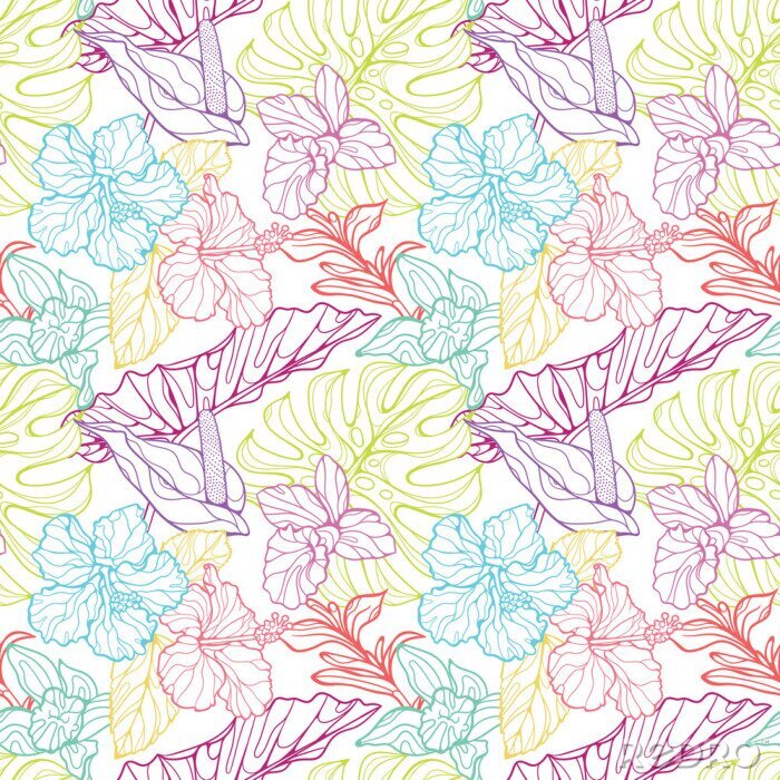 Sticker  Motif tropical vectoriel coloré sans couture