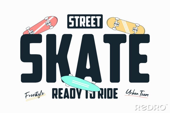 Sticker  Motif typographique avec des skateboards