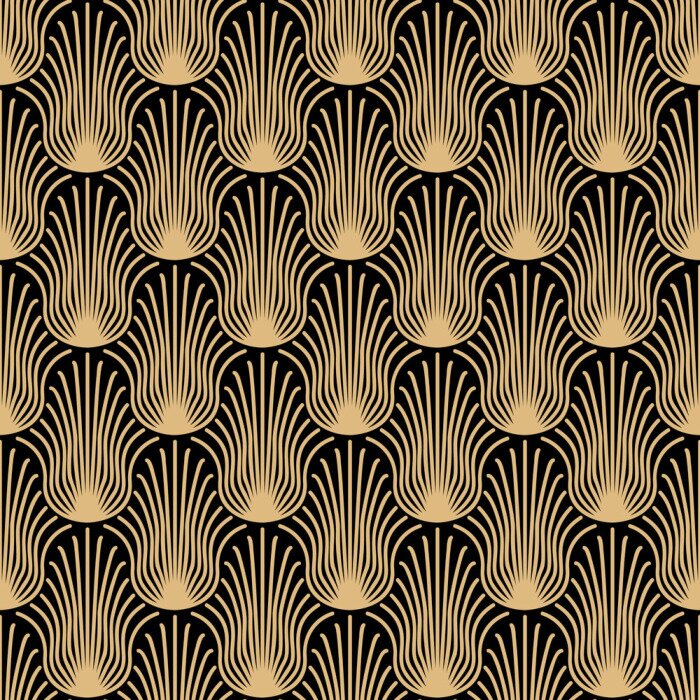 Sticker  Motif végétal noir de style art déco