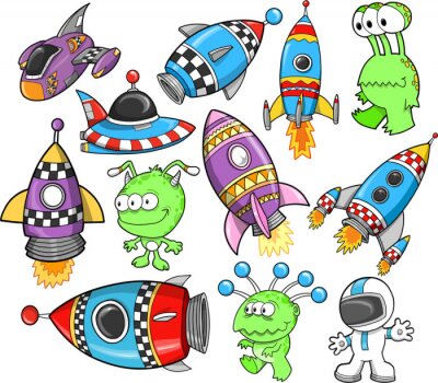 Sticker  Motifs espace version cartoon