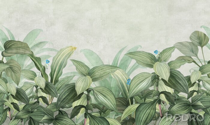 Sticker  Motley grass. Tropical plants in the style of frescoes. Seamless pattern for interior printing.