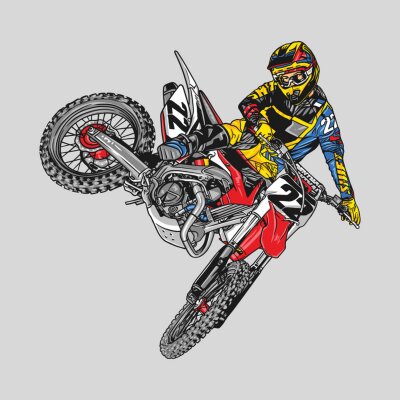 Sticker  motocross rider jumping riding the motocross bike vector