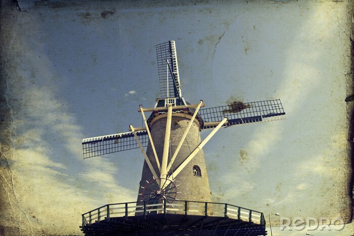 Sticker  Moulin hollandais photo rétro