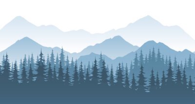 Sticker  Mountain forest, vector landscape illustration