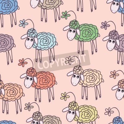 Sticker  Moutons colorés avec des fleurs sur la tête